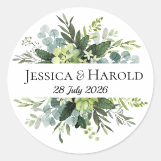 Rond Green Rustic Wedding Sticker Eucalyptus Label
