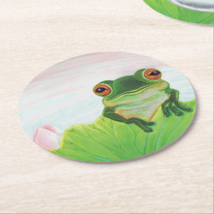 Rond Grenouille verte derrière le dessous de verre de p
