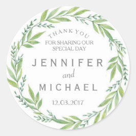 Rond Grille verte et blanche merci Sticker mariage