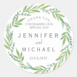 Rond Grille verte et blanche merci Sticker mariage