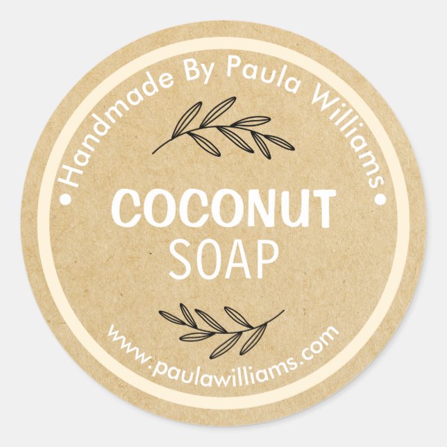 Rond Handmade Soap Making With Leaves On Craft Sticker (Devant)