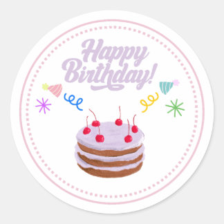 Rond Happy Birth Day Cake Sticker 