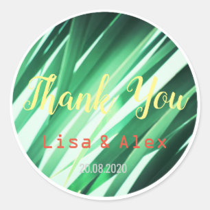 Rond Happy Green Palm Sticker Mariage Merci Feuille