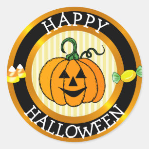 Rond Happy Halloween Sticker Citrouille & Candy