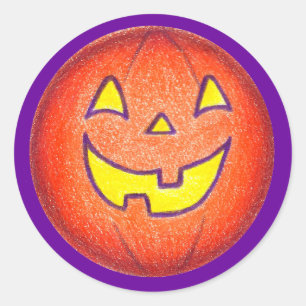 Rond Happy Halloween Sticker Citrouille Jack-O-Lantern