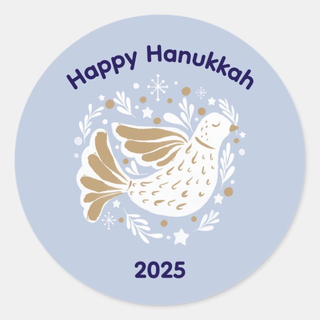 Rond Happy Hanukkah Peace Dove 2025 Sticker (Devant)