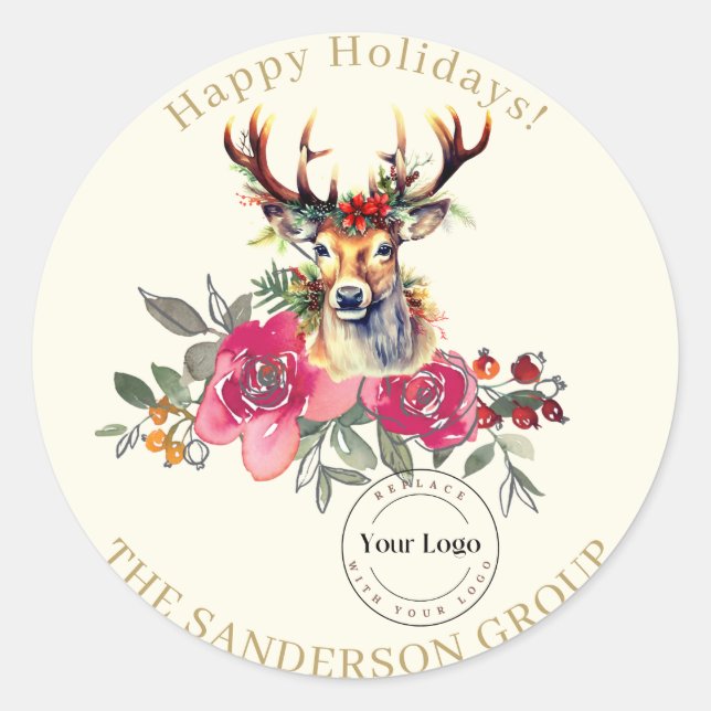 Rond Happy Holidays Boho Custom Logo Sticker Round (Devant)