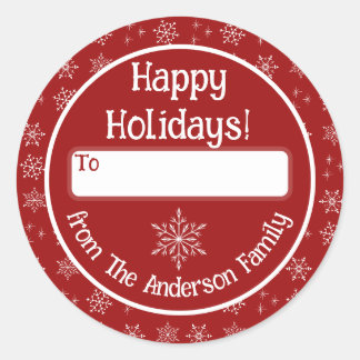 Rond Happy Holidays Sticker rouge avec Snowflakes