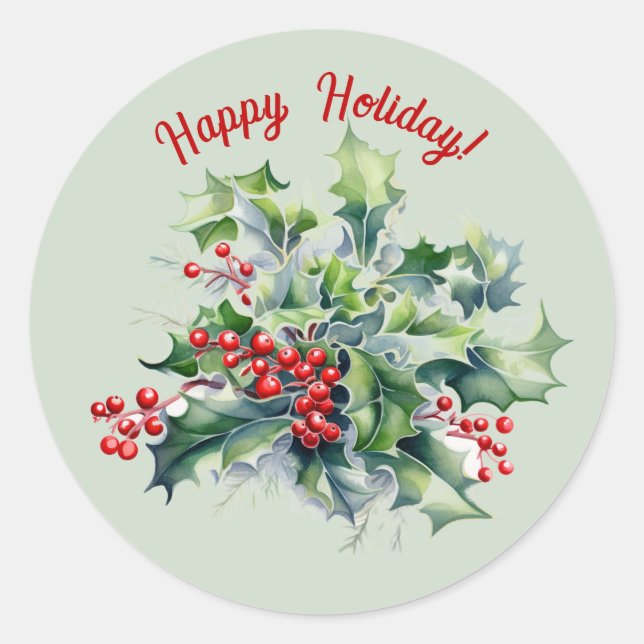 Rond Happy Holly Holiday Sticker (Devant)