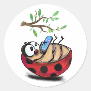 Rond Happy Little Ladybug avec Phone Funny Sticker