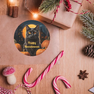 Rond Happy Meowloween Sticker Citrouille de chat