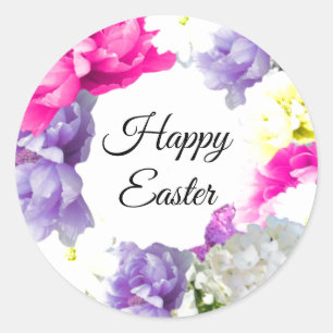 Rond Happy Sticker à couronne de fleurs de Pâques