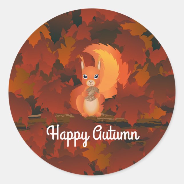 Rond Happy Sticker d'écureuil d'automne (Devant)