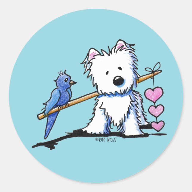 Rond Heart Strings Westie Sticker (Devant)