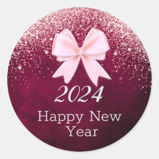 Rond heureux nouvelle année ronde Sticker vecteur rose