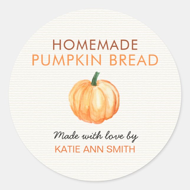 Rond Homemade Pumpkin Bread Label Product Sticker (Devant)