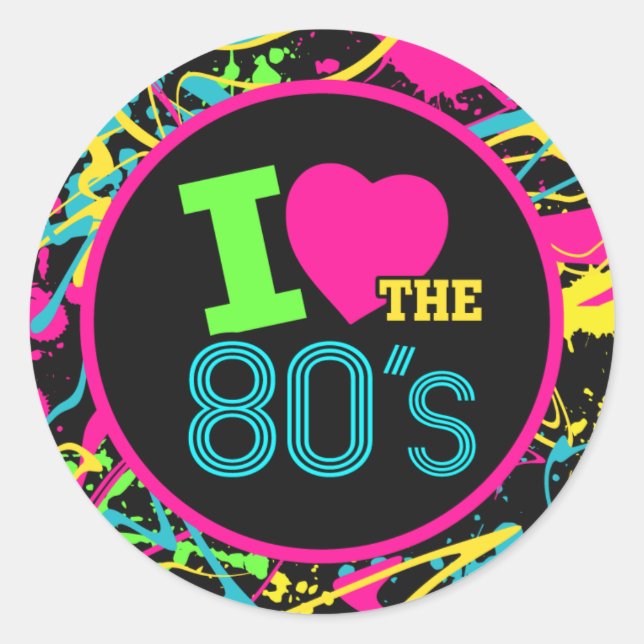 Rond I Love the 80s Sticker, Neon Retro 80s Sticker (Devant)