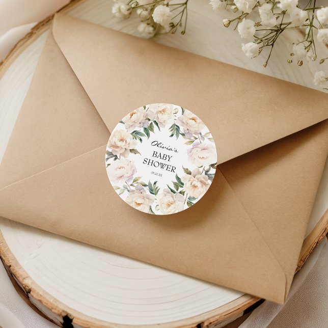 Rond Ivory Peony Floral Neutral Baby Sticker (Créateur téléchargé)
