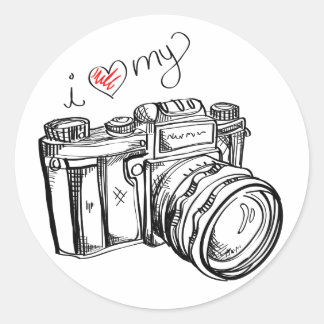 Rond J'ai le coeur mon Camera Sticker - Noir & Blanc