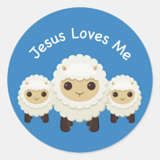Rond Jésus m'aime Cross berger mouton Sticker bleu