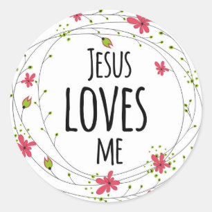 Rond Jésus m'aime Cross Wreath Floral White Sticker