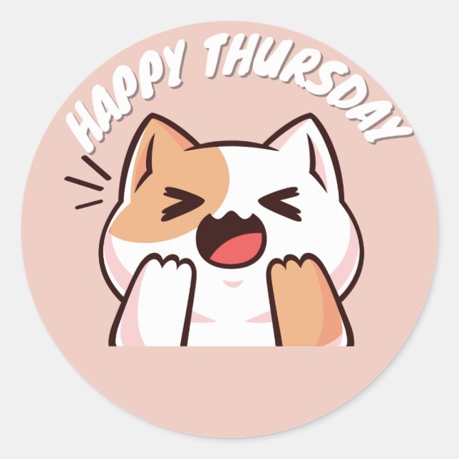 ROND JEUDI JEUDI STICKER ROUND CLASSIQUE CAT CUTE (Devant)