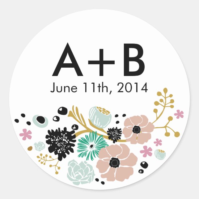 Rond Joli Bouquet Mariage floral Sticker Blush (Devant)