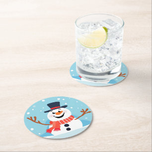 Rond Joli Dessous de verre en papier Snowman jouant