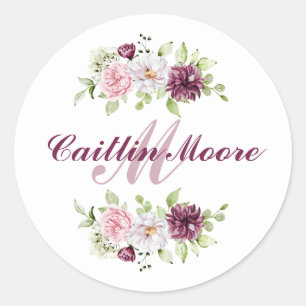 Rond Joli nom floral & Sticker de monogramme initial
