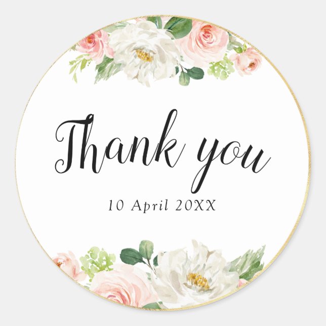 Rond joli rose floral merci sticker (Devant)