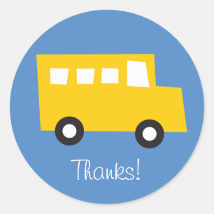 Rond Jouets Jaune Autocar Anniversaire Sticker Merci