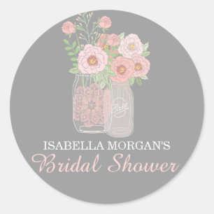Rond Jovely Peonies Mason Jar Sticker Fête des mariées
