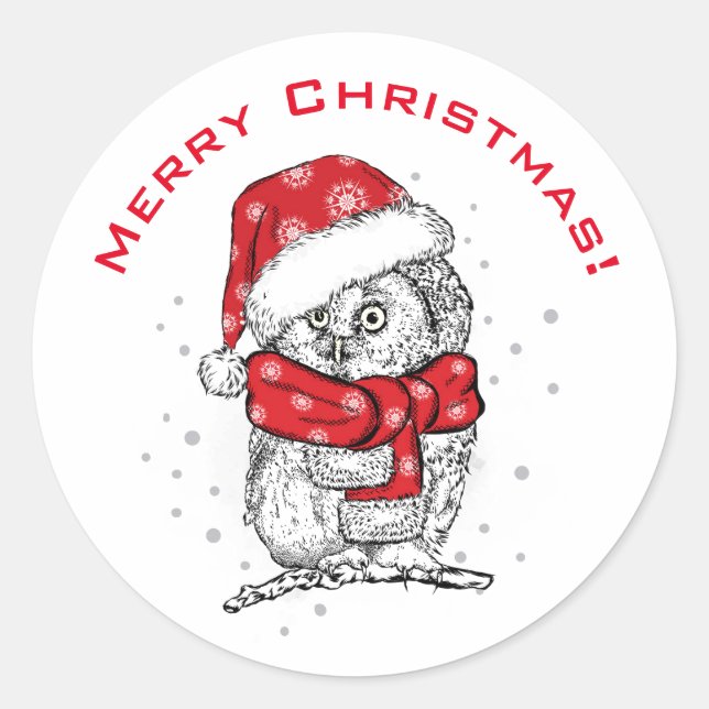 Rond JOYE CHRISTMAS AMUSANT OWL Classic Round Sticker (Devant)