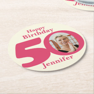 Rond Joyeux anniversaire 50 nom et dessous de verre de