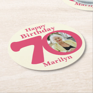 Rond Joyeux anniversaire 70 nom et dessous de verre de