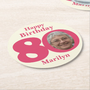 Rond Joyeux anniversaire 80 nom et dessous de verre de