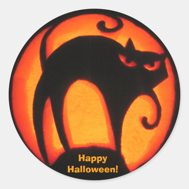 Rond Joyeux Halloween ! Sticker pour chat effrayant (Devant)
