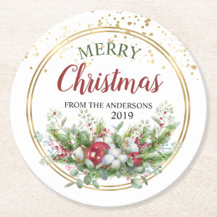 Rond Joyeux Noël fleuri dessous de verre de Noël