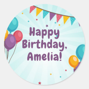 Rond Joyeux Sticker Ballons Bleus Lumière Anniversaire