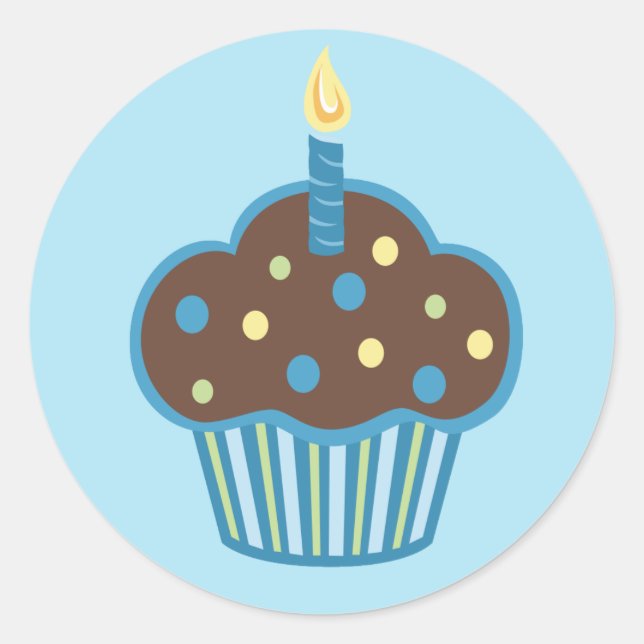 Rond Joyeux Sticker Cupcake Bleu anniversaire (Devant)
