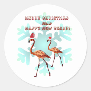 Rond Joyeux Sticker Flamants roses de Noël, Nouvel An