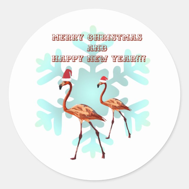 Rond Joyeux Sticker Flamants roses de Noël, Nouvel An (Devant)