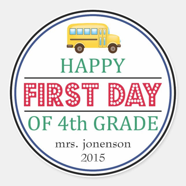 Rond Joyeux Sticker pour autobus scolaire de 4e année (Devant)
