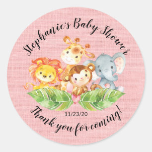 Rond Jungle Animal Girls Baby shower Favoriser Sticker