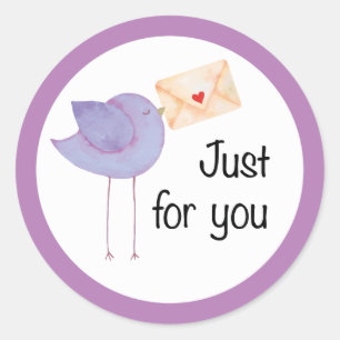 Rond Juste Pour Vous Oiseau Avec Enveloppe Sticker Roun