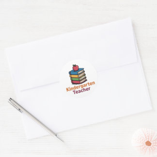 Rond Kindergarten Teacher Cute Books Apple Sticker Teac