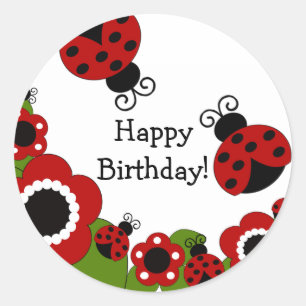 Rond Ladybug Happy Birthday Sticker