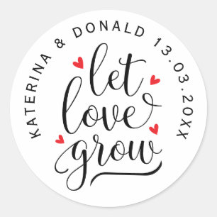 Rond Laisser l'amour grandir Mariage graines Sticker ro