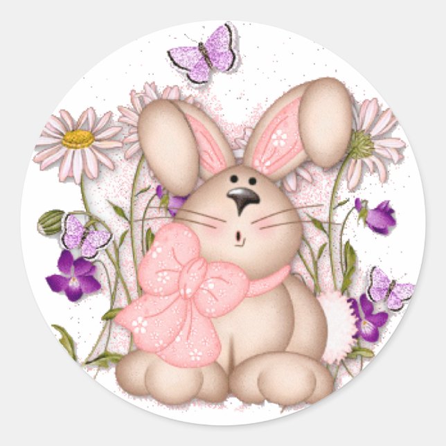 Rond Lapin Dans Les Champs : Joyeux Sticker De Pâques (Devant)