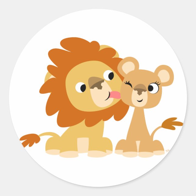 Rond Le Kiss : Joli Sticker Lion Couple Cartoon (Devant)